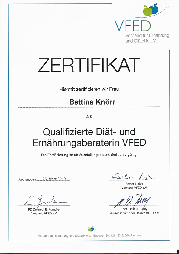 VFED 2021 Zertifikat Bettina Knoerr